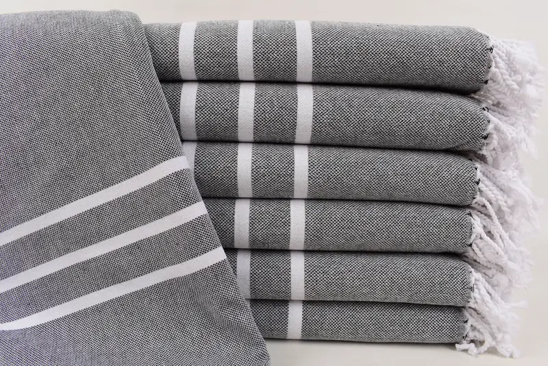 Black Striped Turkish Bath Towel, Handmade Organic Cotton, 70x40 Inches