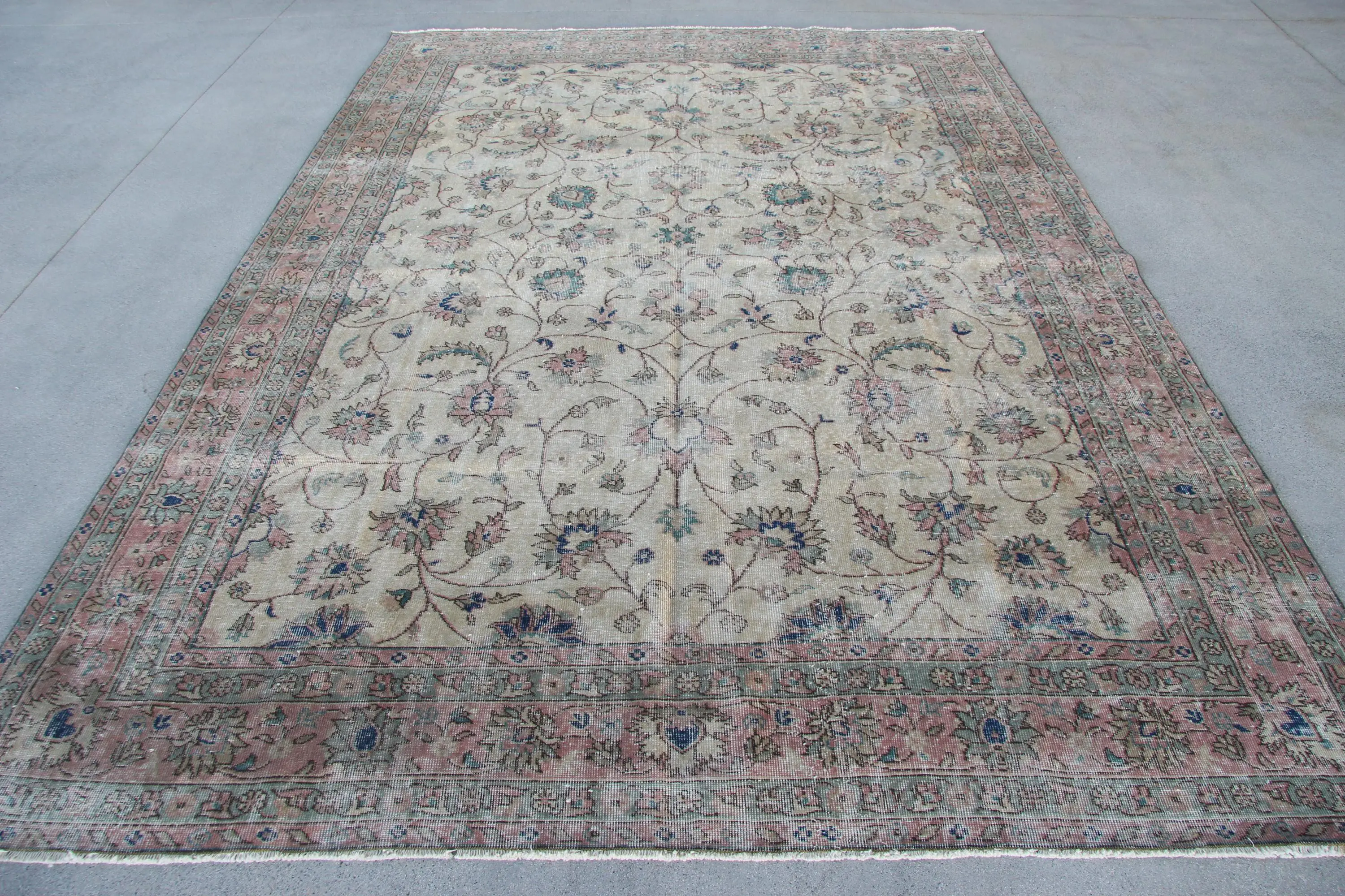 Vintage Turkish Rug 8x11.2 ft (243x341 cm), Blue Polka dot Rug - 1