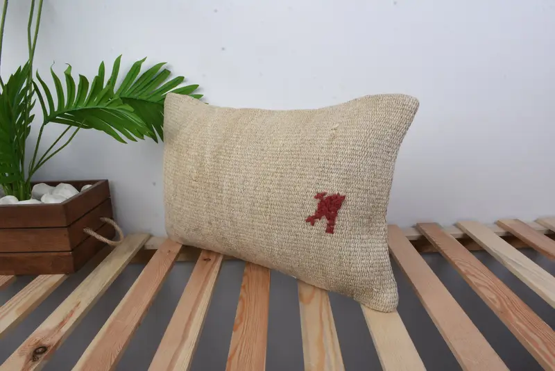 Vintage Kilim Pillow, Turkish Kilim Pillow, Pillow for Couch, Sofa Cushion Case, Cushion, Authentic Pillow Cover, 12x20 Beige Pillow Case - 5