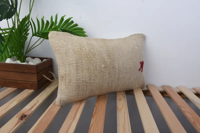 Vintage Kilim Pillow, Turkish Kilim Pillow, Pillow for Couch, Sofa Cushion Case, Cushion, Authentic Pillow Cover, 12x20 Beige Pillow Case - 4