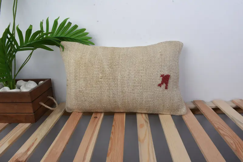 Vintage Kilim Pillow, Turkish Kilim Pillow, Pillow for Couch, Sofa Cushion Case, Cushion, Authentic Pillow Cover, 12x20 Beige Pillow Case - 1