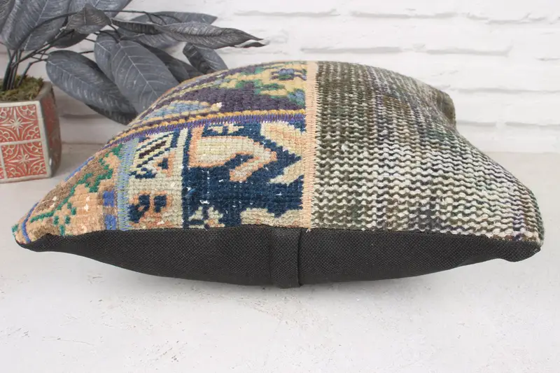 16x16 Blue Cushion, Vintage Kilim Pillow, Cushion, Pillow for Couch, Home Decor Pillow, Meditation Cushion, Bolster Pillow - 5