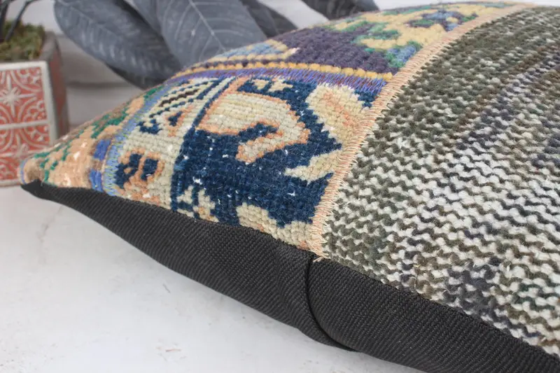 16x16 Blue Cushion, Vintage Kilim Pillow, Cushion, Pillow for Couch, Home Decor Pillow, Meditation Cushion, Bolster Pillow - 7