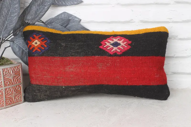 Pillow for Sofa, Kilim Pillow, Home Decor Pillow, 8x16 Red Cushion, Meditation Cushion, Accent Pillow Cover, Cushion Cover, Toss Pillow Sham - 1