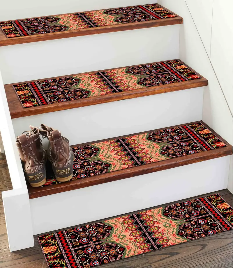 Alfombra estampada con motivos geométricos: alfombra de escalera con diseño Boho Kilim