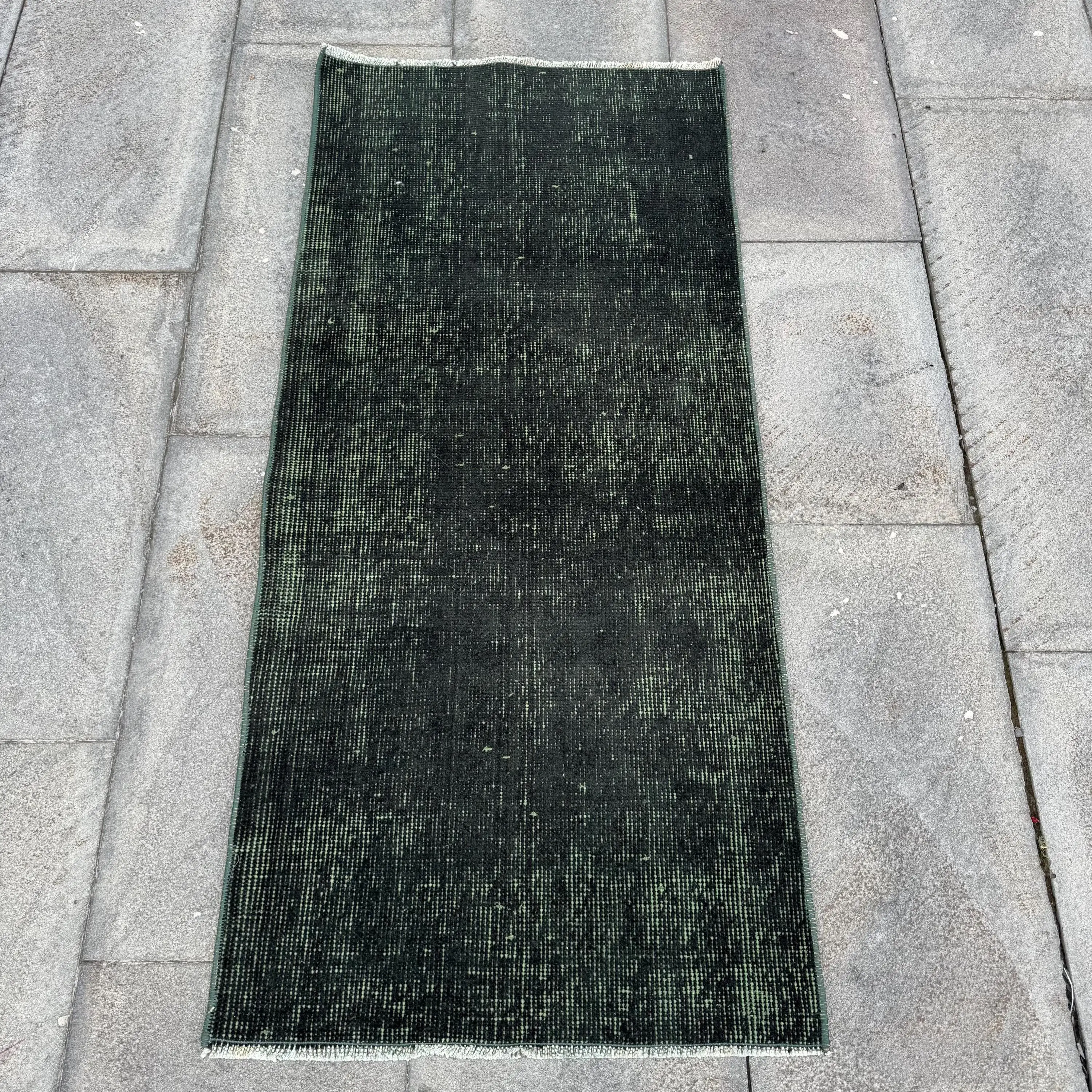 Turkish Vintage Rug, 1.8x3.9 ft Rug, Black Oriental Wool Rug - 1