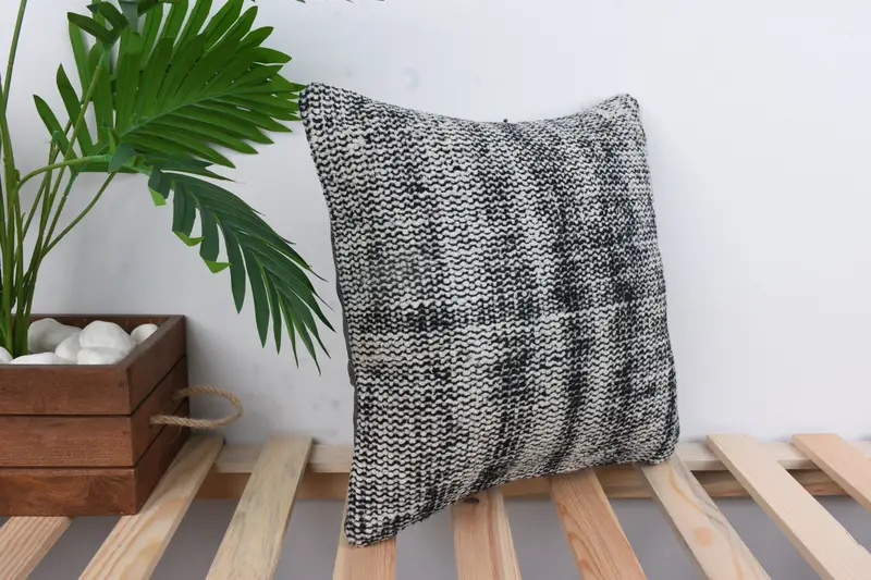 Kilim Pillow, Pillow, 14x14 Blue Cushion Cover, Kilim Cushion Sham, Outdoor Throw Pillow, Cotton Cushion Cover, Boho Pillow - 4