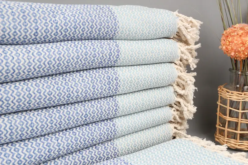 Custom Monogram Beach Towel Sax Blue-Mint Organic Cotton, 40x71 Inches