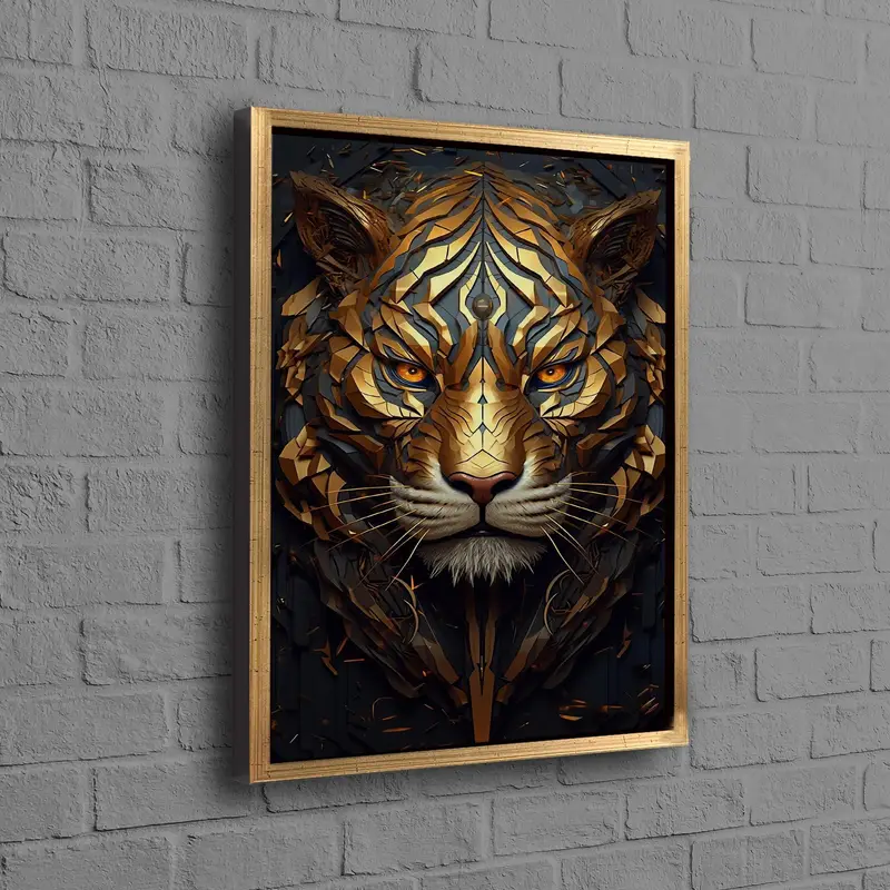 Golden Tiger Surrealist Canvas: Abstract Tiger Design Print