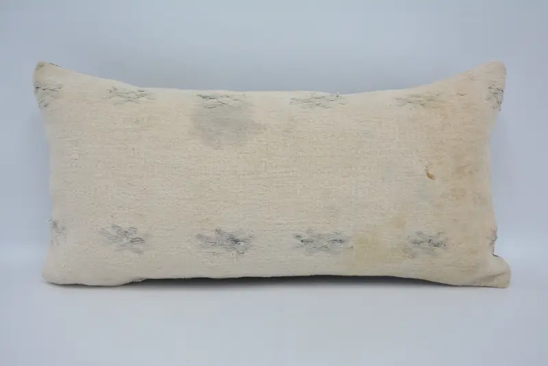 Blue & White Embroidered Pillow, 12x24 Inches Decorative Pillow - 1
