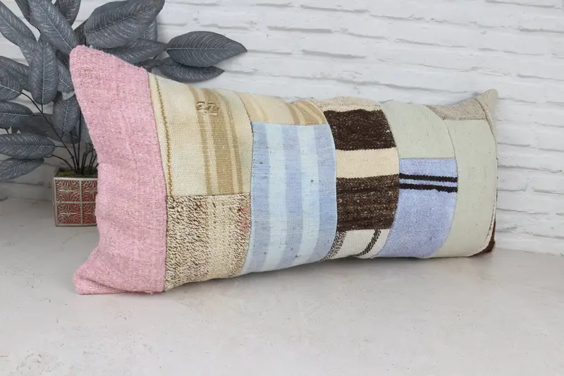 Cushion, Morroccon Kilim Cushion Cushion Cover, Antique Pillows, Interior Designer Pillow, 16x36 Blue Cushion Cover, Turkish Pillow - 3
