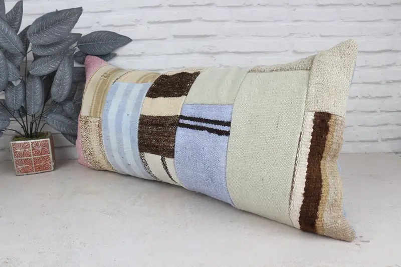 Cushion, Morroccon Kilim Cushion Cushion Cover, Antique Pillows, Interior Designer Pillow, 16x36 Blue Cushion Cover, Turkish Pillow - 4