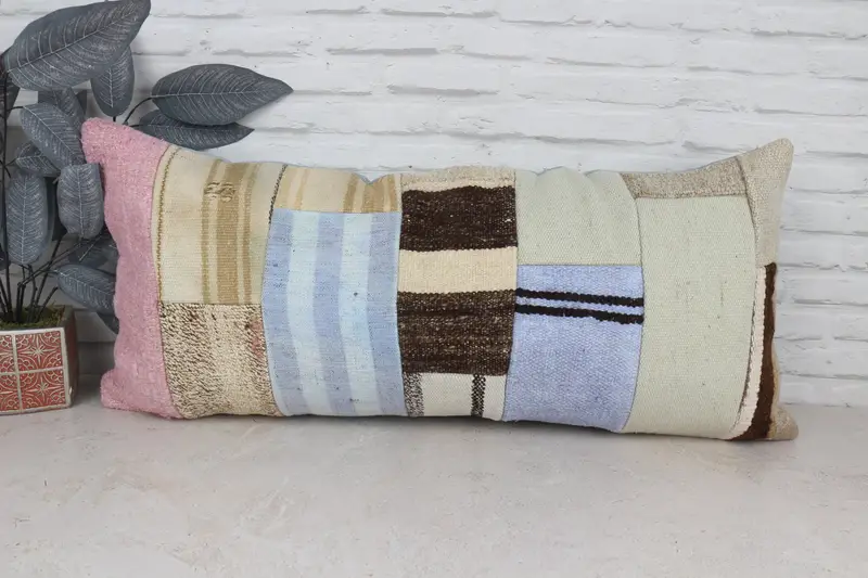 Cushion, Morroccon Kilim Cushion Cushion Cover, Antique Pillows, Interior Designer Pillow, 16x36 Blue Cushion Cover, Turkish Pillow - 1