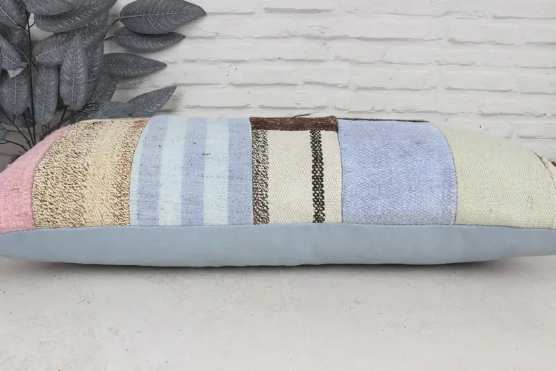 Cushion, Morroccon Kilim Cushion Cushion Cover, Antique Pillows, Interior Designer Pillow, 16x36 Blue Cushion Cover, Turkish Pillow - 5