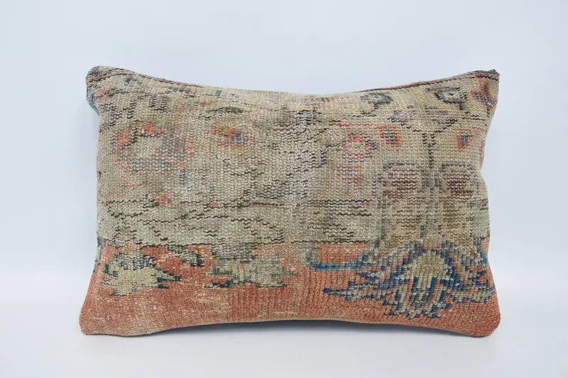 Turkish Kilim Pillow, Retro Throw Cushion Case, Pillow, 16x24 Orange Cushion Cover, Antique Pillows, Vintage Kilim Pillow, Handmade Cushion Cover - 1
