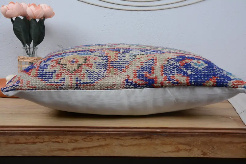 Pillow, Rustic Cushion Cover, Colorful Pillow Sham, 16x24 Blue Pillow Case, Vintage Pillow, Gift Pillow, Ethnical Kilim Rug Pillow - 5
