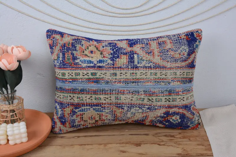 Pillow, Rustic Cushion Cover, Colorful Pillow Sham, 16x24 Blue Pillow Case, Vintage Pillow, Gift Pillow, Ethnical Kilim Rug Pillow - 2