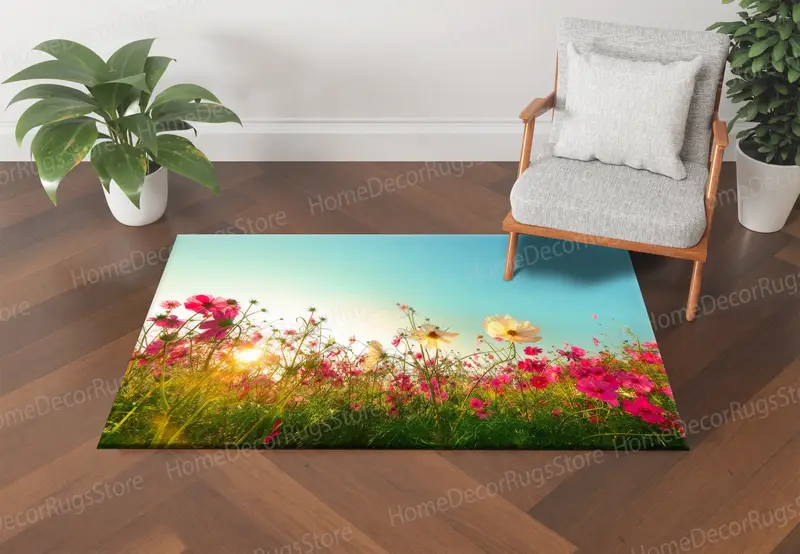 Eleganter bedruckter Teppich mit Frühlingsblick – von der Natur inspiriertes Blumenmuster