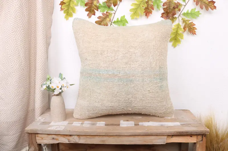 Vintage Kilim Throw Pillow, Bench Pillow Case, Kilim Pillow, Handmade Kilim Cushion, Cushion, 20x20 Beige Pillow Cover, Authentic Cushion - 1