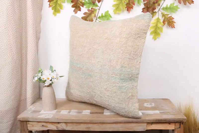 Vintage Kilim Throw Pillow, Bench Pillow Case, Kilim Pillow, Handmade Kilim Cushion, Cushion, 20x20 Beige Pillow Cover, Authentic Cushion - 4