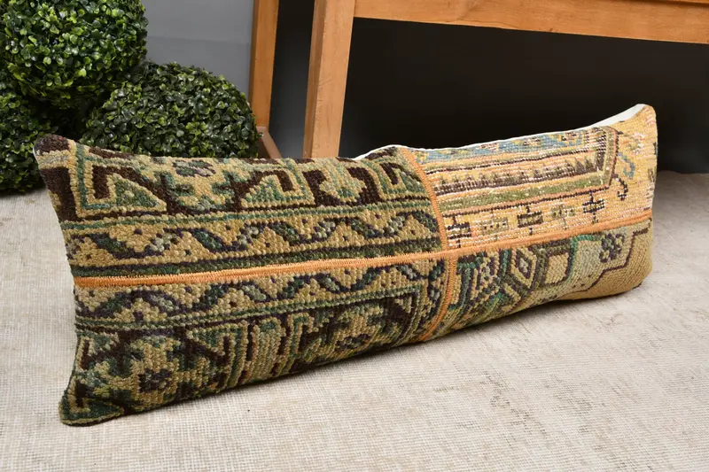 Pillow Sham, 12x36 Yellow Pillow Case, Kilim Cushion Sham, Nautical Throw Cushion Case, Couch Pillow Case, Turkish Pillow, Handmade Kilim Cushion - 7