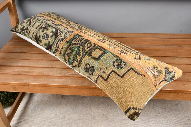 Pillow Sham, 12x36 Yellow Pillow Case, Kilim Cushion Sham, Nautical Throw Cushion Case, Couch Pillow Case, Turkish Pillow, Handmade Kilim Cushion - 2