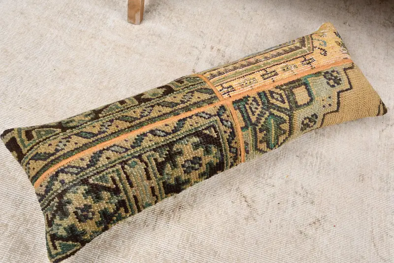 Pillow Sham, 12x36 Yellow Pillow Case, Kilim Cushion Sham, Nautical Throw Cushion Case, Couch Pillow Case, Turkish Pillow, Handmade Kilim Cushion - 8