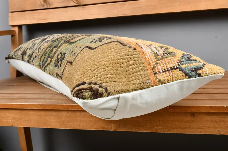 Pillow Sham, 12x36 Yellow Pillow Case, Kilim Cushion Sham, Nautical Throw Cushion Case, Couch Pillow Case, Turkish Pillow, Handmade Kilim Cushion - 3