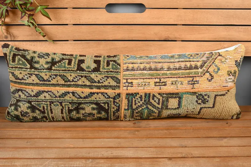 Pillow Sham, 12x36 Yellow Pillow Case, Kilim Cushion Sham, Nautical Throw Cushion Case, Couch Pillow Case, Turkish Pillow, Handmade Kilim Cushion - 5