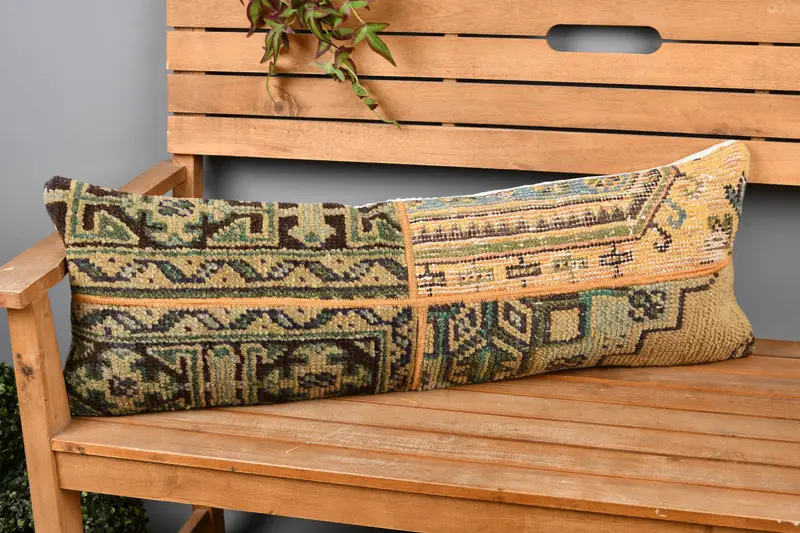 Pillow Sham, 12x36 Yellow Pillow Case, Kilim Cushion Sham, Nautical Throw Cushion Case, Couch Pillow Case, Turkish Pillow, Handmade Kilim Cushion - 1