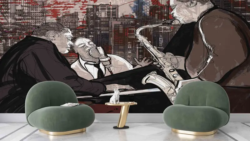 Jazz Wall Art, Wallpaper Peel And Stick, Jazz Musicians Painting Paper Art, Musical Instruments Paper Art, Music Wallpaper, 3D Origami, - 2