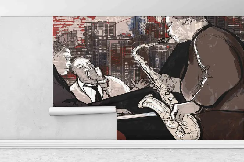 Jazz Wall Art, Wallpaper Peel And Stick, Jazz Musicians Painting Paper Art, Musical Instruments Paper Art, Music Wallpaper, 3D Origami, - 1