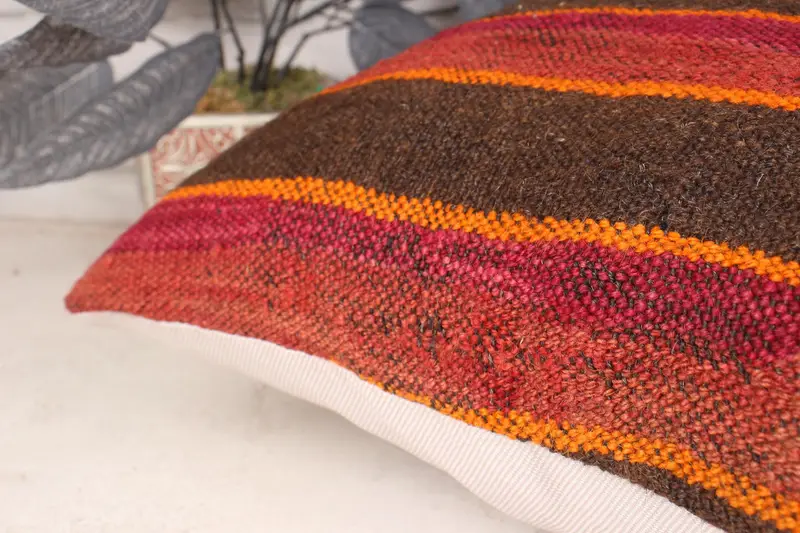 Boho Throw Cushion Case, 18x18 Brown Cushion, Boho Pillow Sham Cover, Southwestern Pillow Case, Pillow Cover, Boho Pillow, Throw Kilim Pillow - 7