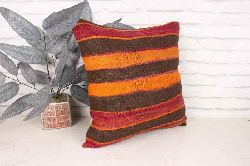 Boho Throw Cushion Case, 18x18 Brown Cushion, Boho Pillow Sham Cover, Southwestern Pillow Case, Pillow Cover, Boho Pillow, Throw Kilim Pillow - 3