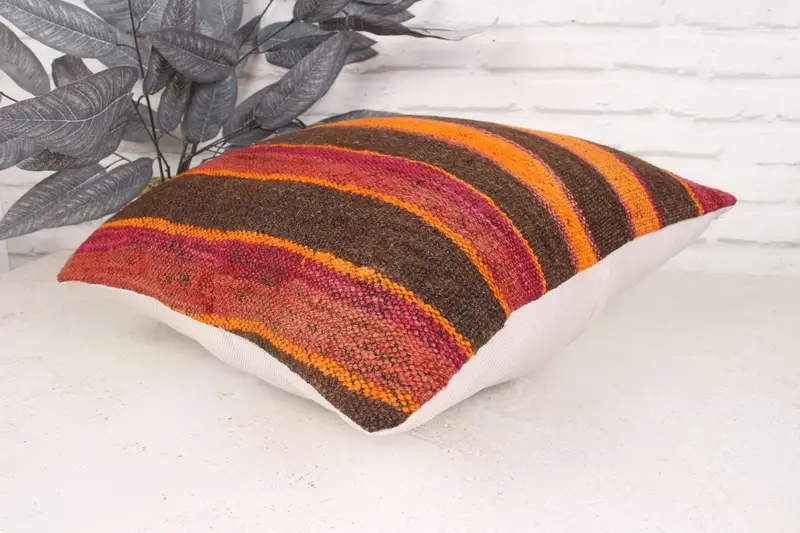 Boho Throw Cushion Case, 18x18 Brown Cushion, Boho Pillow Sham Cover, Southwestern Pillow Case, Pillow Cover, Boho Pillow, Throw Kilim Pillow - 6