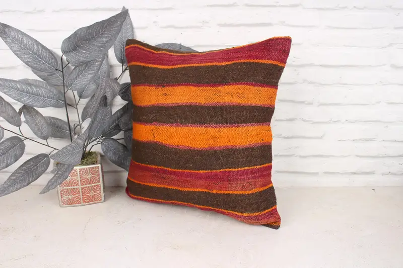 Boho Throw Cushion Case, 18x18 Brown Cushion, Boho Pillow Sham Cover, Southwestern Pillow Case, Pillow Cover, Boho Pillow, Throw Kilim Pillow - 4