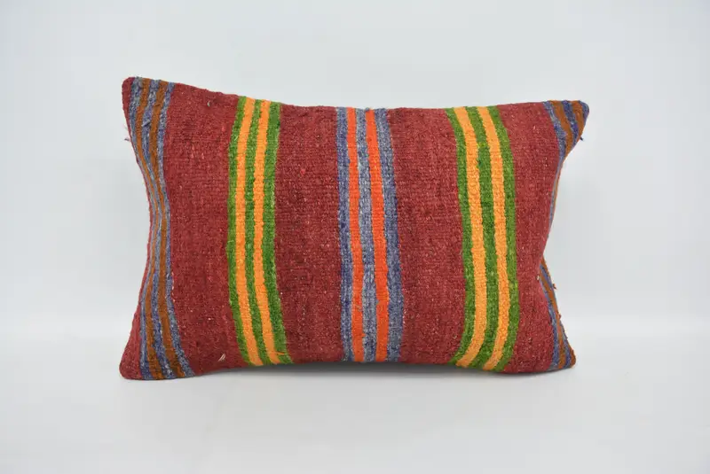Cushion Case, Ethnic Throw Cushion Cover, 16x24 Red Cushion, Vintage Kilim Throw Pillow, Boho Pillow Sham Cover, Ethnical Kilim Rug Pillow - 1