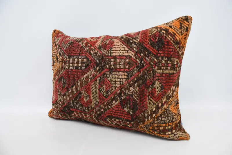 Kilim Cushion Sham, Pillow Case, Ethnic Pillow Cover Cushion, Vintage Kilim Throw Pillow, Pillow for Couch, Chair Cushion Case, 20x28 Red Cushion - 4