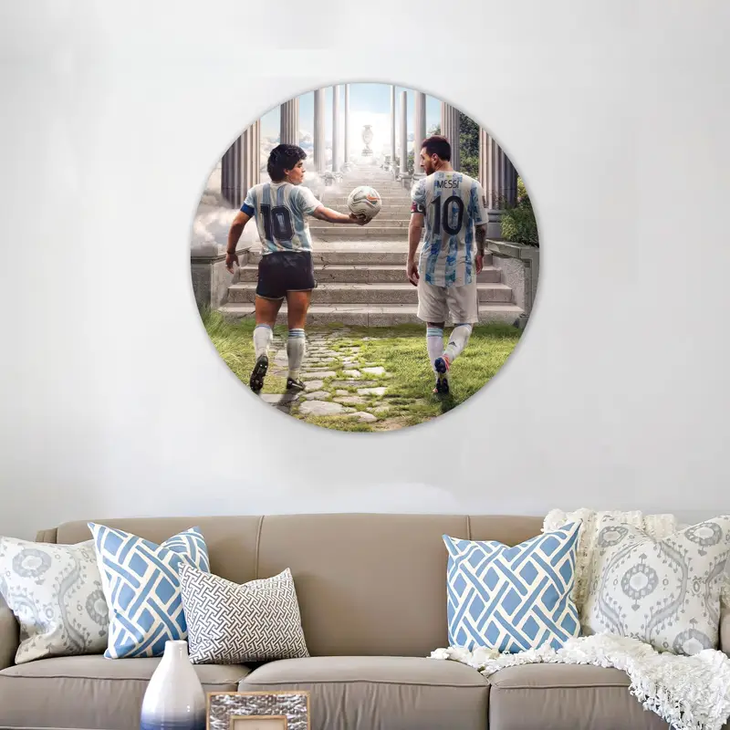 伝説のフットボール キャンバス: マラドーナ & メッシ プリント アートワーク