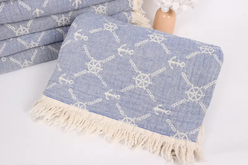 Turkish Blanket, 88x68 Cotton Marine Design Towel, Quenn Bedspread, Bridal Shower Gift, Family Gift Basket, Boho Throw Blankets, Beach Wedding Favor - 4
