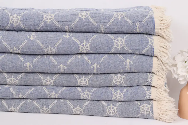 Turkish Blanket, 88x68 Cotton Marine Design Towel, Quenn Bedspread, Bridal Shower Gift, Family Gift Basket, Boho Throw Blankets, Beach Wedding Favor - 3