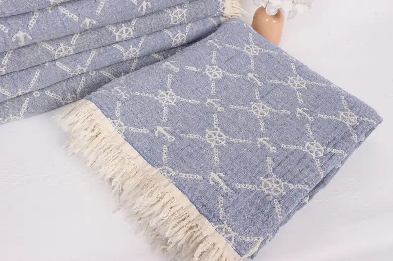 Turkish Blanket, 88x68 Cotton Marine Design Towel, Quenn Bedspread, Bridal Shower Gift, Family Gift Basket, Boho Throw Blankets, Beach Wedding Favor - 5