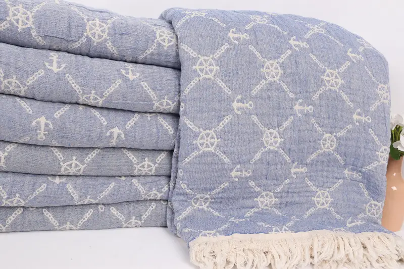 Turkish Blanket, 88x68 Cotton Marine Design Towel, Quenn Bedspread, Bridal Shower Gift, Family Gift Basket, Boho Throw Blankets, Beach Wedding Favor - 2