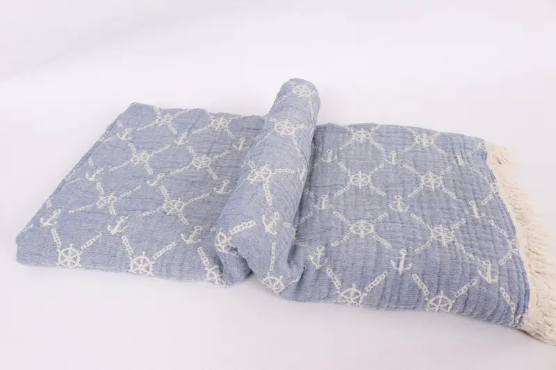 Turkish Blanket, 88x68 Cotton Marine Design Towel, Quenn Bedspread, Bridal Shower Gift, Family Gift Basket, Boho Throw Blankets, Beach Wedding Favor - 6