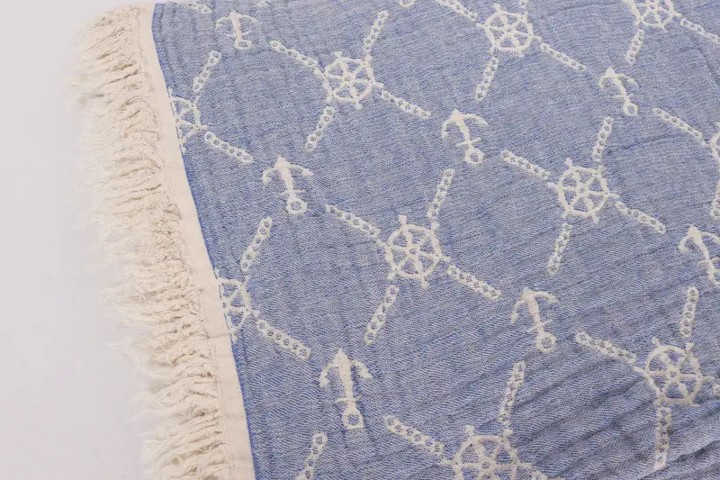 Turkish Blanket, 88x68 Cotton Marine Design Towel, Quenn Bedspread, Bridal Shower Gift, Family Gift Basket, Boho Throw Blankets, Beach Wedding Favor - 7