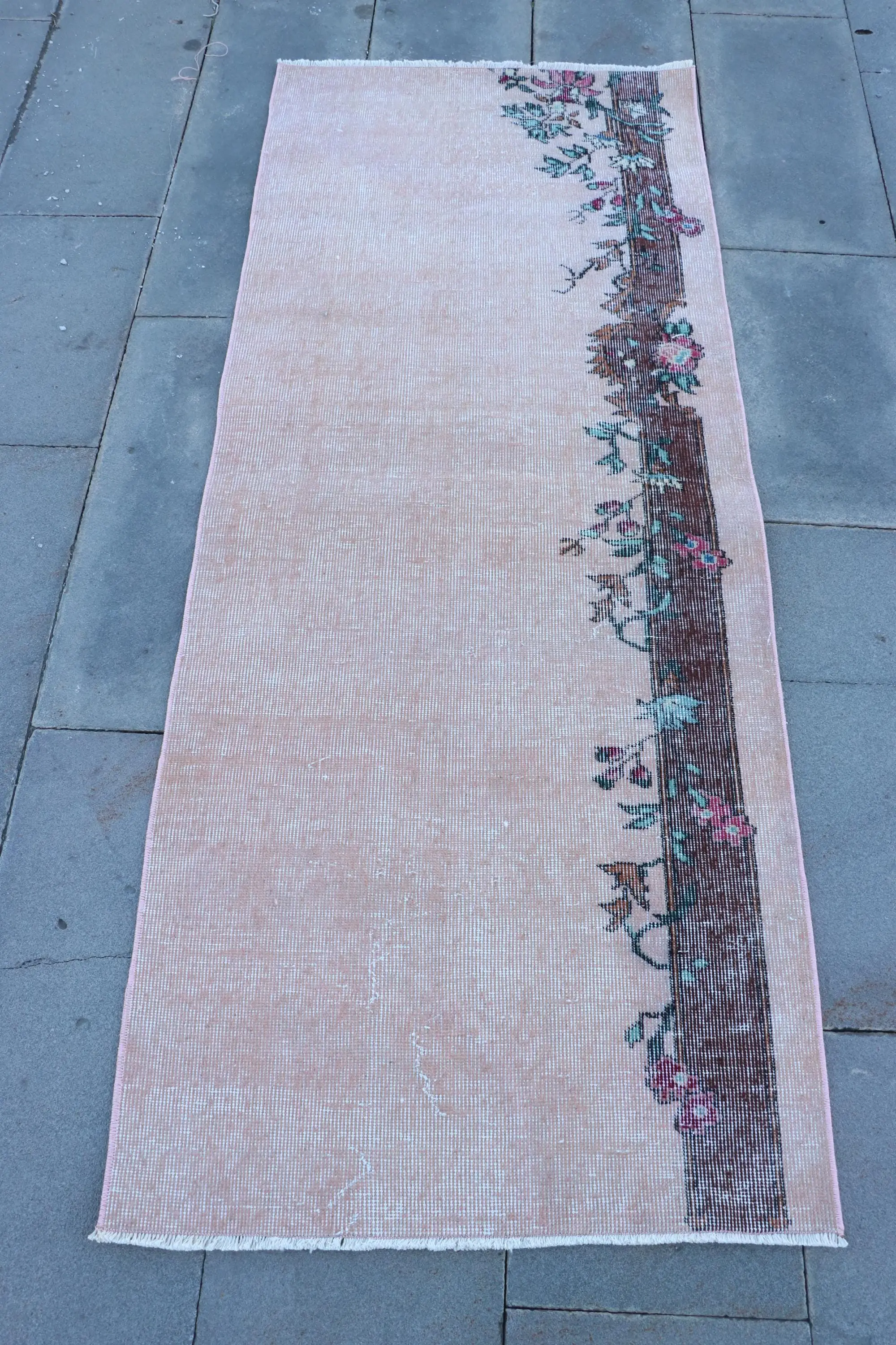Vintage 2.5x6.2 ft Rug, Turkish Rug, Pink Oriental Wool Rug - 1