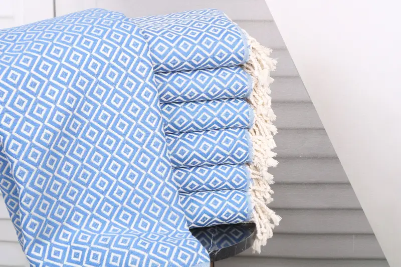 Personalized Blue Diamond Towel, Organic Turkish Cotton, 40x71 Inches