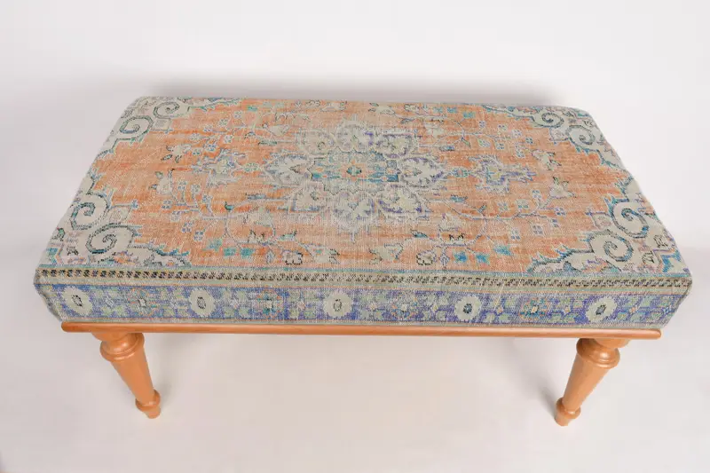 モジュール式ブルー&オレンジキリムオットマン、ウールブレンドソファセット