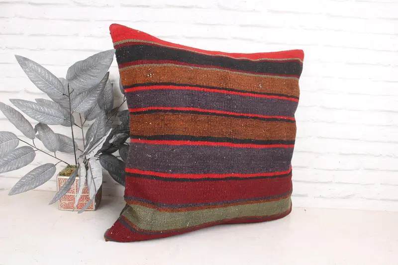 Antique Pillows, Aztec Cushion, Throw Kilim Pillow, Cushion, 24x24 Red Cushion Case, Outdoor Cushion Case, Vintage Kilim Throw Pillow - 3