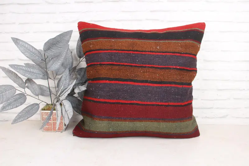 Antique Pillows, Aztec Cushion, Throw Kilim Pillow, Cushion, 24x24 Red Cushion Case, Outdoor Cushion Case, Vintage Kilim Throw Pillow - 1